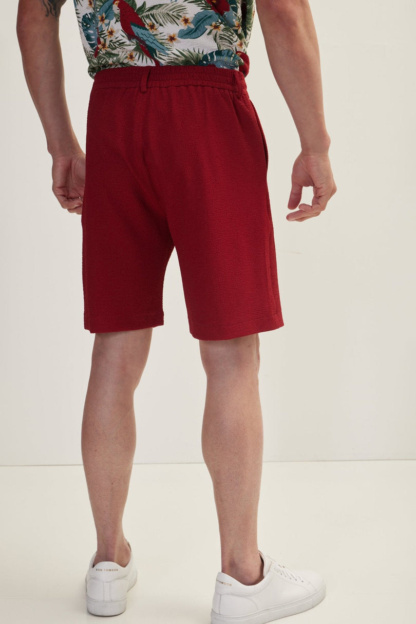Men's Waffle Drawstring Shorts - Burgundy | Ron Tomson
