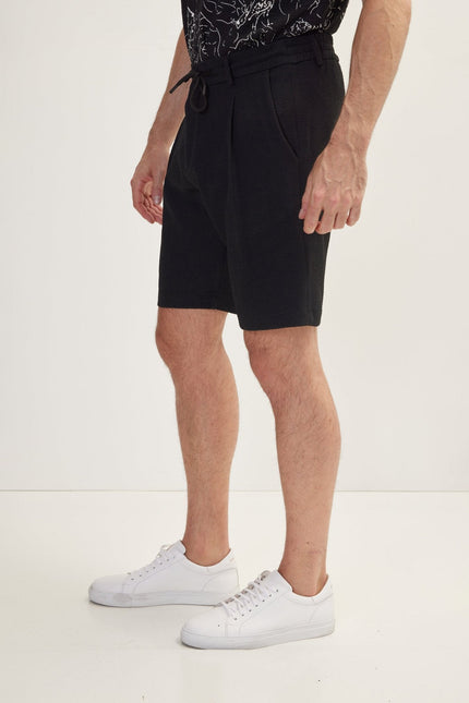 Men's Waffle Cotton Shorts - Black | Ron Tomson