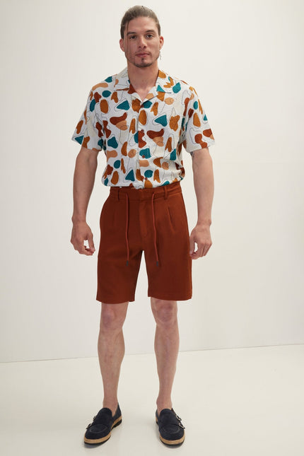 Men's Waffle Cotton Drawstring Shorts - Brown | Ron Tomson