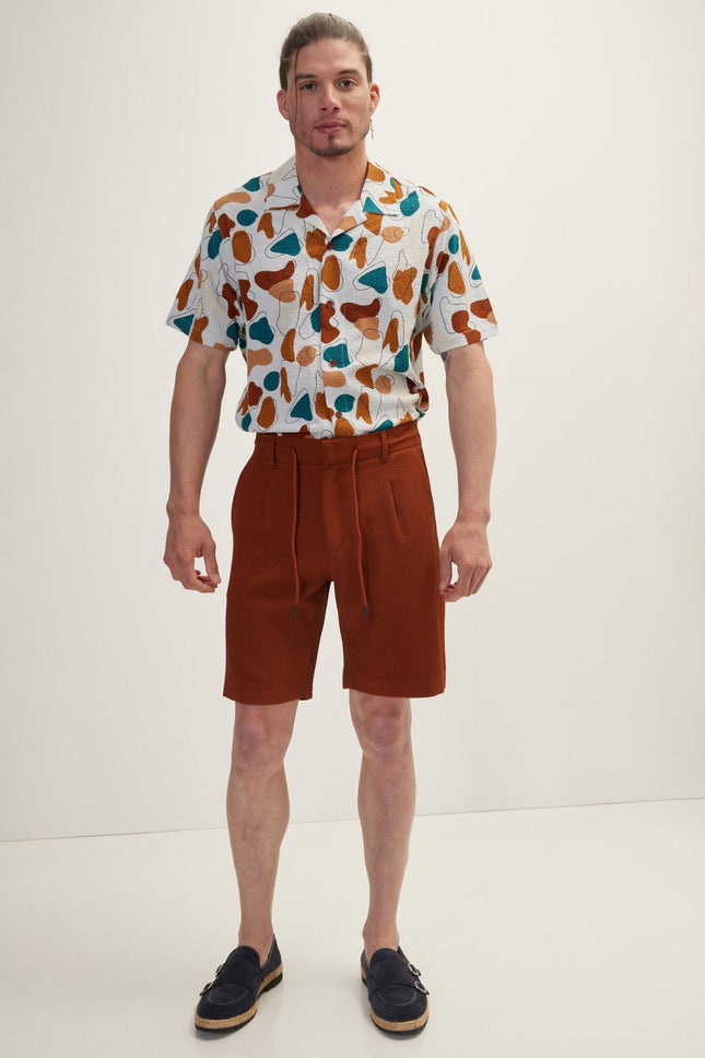 Men's Waffle Cotton Drawstring Shorts - Brown | Ron Tomson