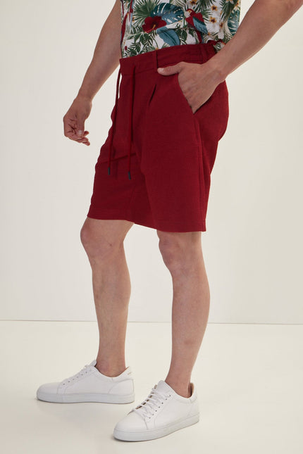 Men's Waffle Drawstring Shorts - Burgundy | Ron Tomson