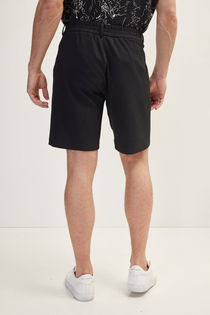Men's Waffle Cotton Shorts - Black | Ron Tomson