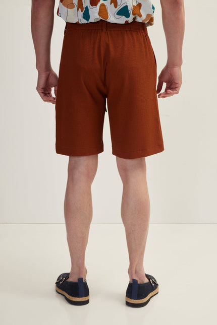 Men's Waffle Cotton Drawstring Shorts - Brown | Ron Tomson