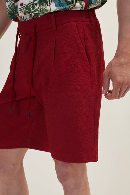 Men's Waffle Drawstring Shorts - Burgundy | Ron Tomson