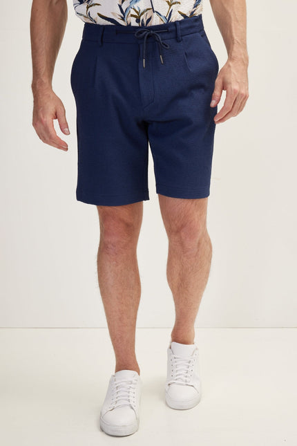 Men's Waffle Stretch Cotton Shorts - Navy | Ron Tomson