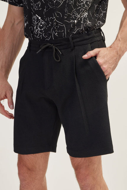 Men's Waffle Cotton Shorts - Black | Ron Tomson