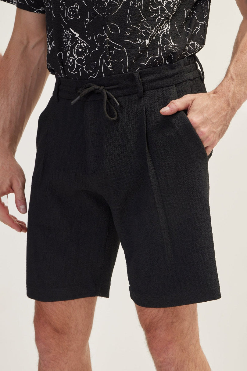 Men's Waffle Cotton Shorts - Black | Ron Tomson