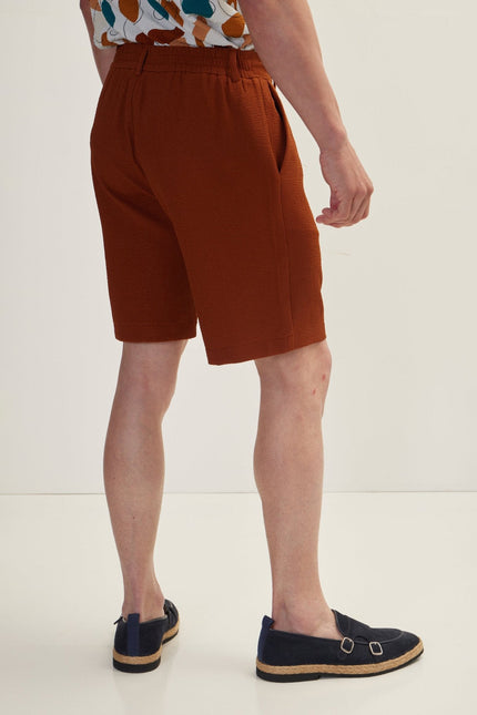 Men's Waffle Cotton Drawstring Shorts - Brown | Ron Tomson