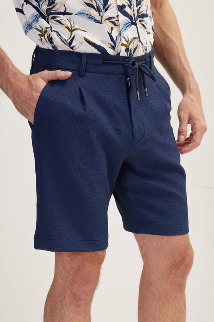 Men's Waffle Stretch Cotton Shorts - Navy | Ron Tomson