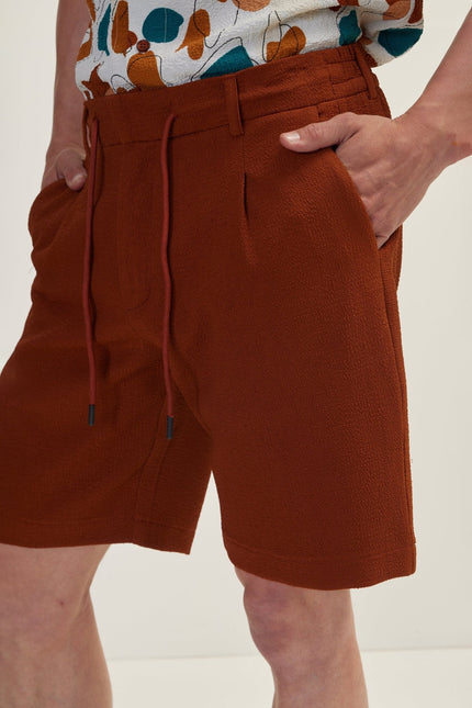 Men's Waffle Cotton Drawstring Shorts - Brown | Ron Tomson