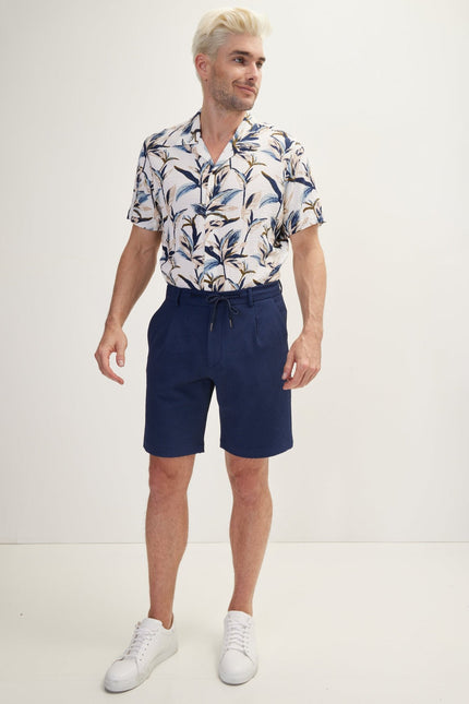 Men's Waffle Stretch Cotton Shorts - Navy | Ron Tomson