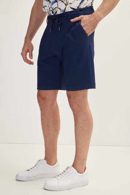 Men's Waffle Stretch Cotton Shorts - Navy | Ron Tomson