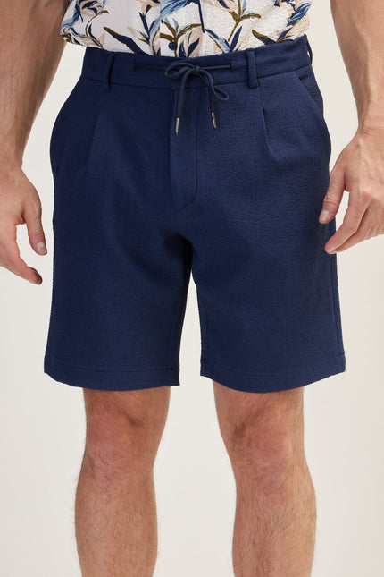 Men's Waffle Stretch Cotton Shorts - Navy | Ron Tomson