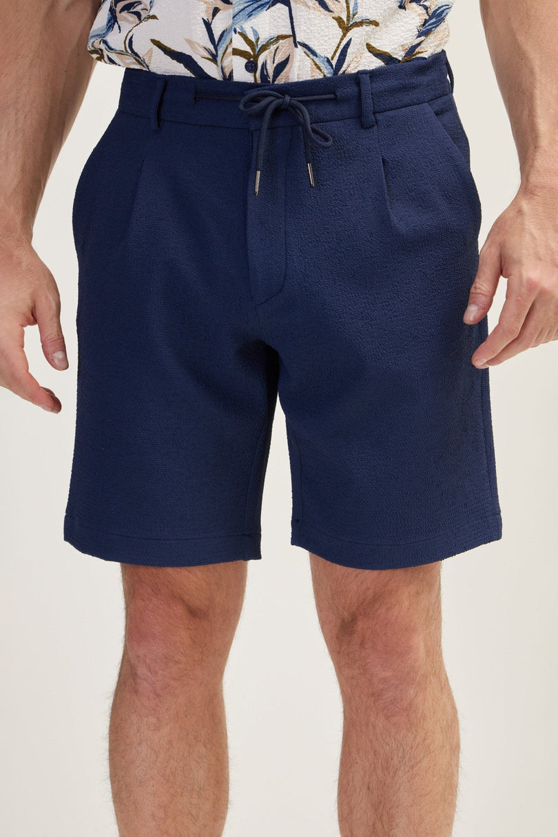 Men's Waffle Stretch Cotton Shorts - Navy | Ron Tomson
