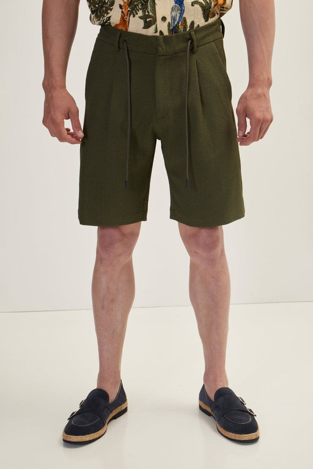 Men's Cotton Waffle Drawstring Shorts - Olive | Ron Tomson