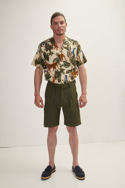 Men's Cotton Waffle Drawstring Shorts - Olive | Ron Tomson