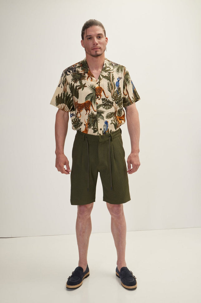 Men's Cotton Waffle Drawstring Shorts - Olive | Ron Tomson
