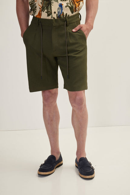 Men's Cotton Waffle Drawstring Shorts - Olive | Ron Tomson