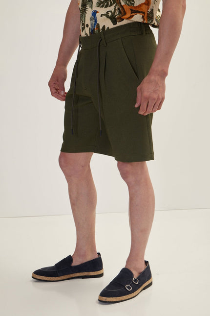Men's Cotton Waffle Drawstring Shorts - Olive | Ron Tomson