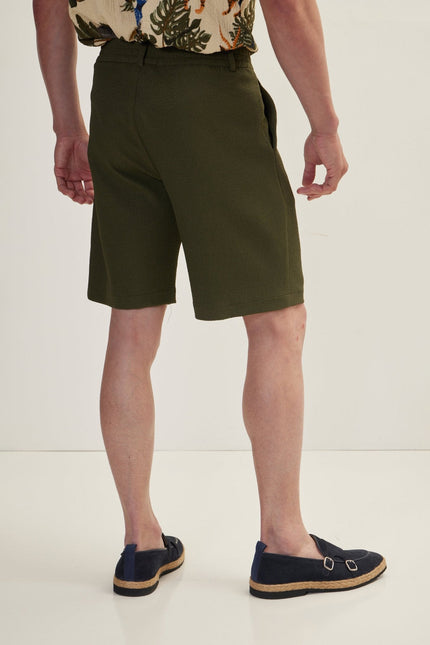 Men's Cotton Waffle Drawstring Shorts - Olive | Ron Tomson