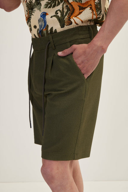 Men's Cotton Waffle Drawstring Shorts - Olive | Ron Tomson