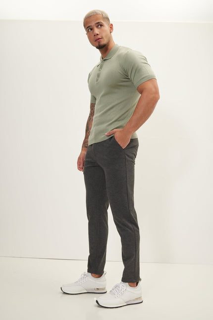 Men's Knitted Casual Slacks - Anthracite | Ron Tomson