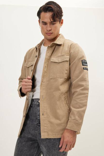 Men's Cotton Utilitarian Shirt Jacket - Camel | Ron Tomson