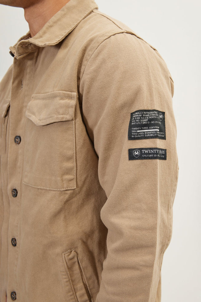 Men's Cotton Utilitarian Shirt Jacket - Camel | Ron Tomson