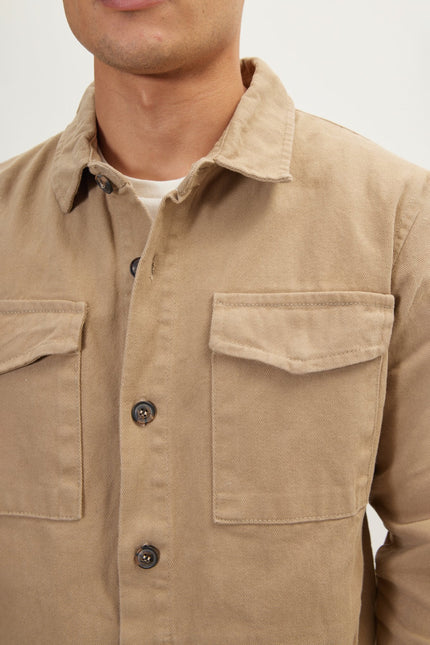 Men's Cotton Utilitarian Shirt Jacket - Camel | Ron Tomson