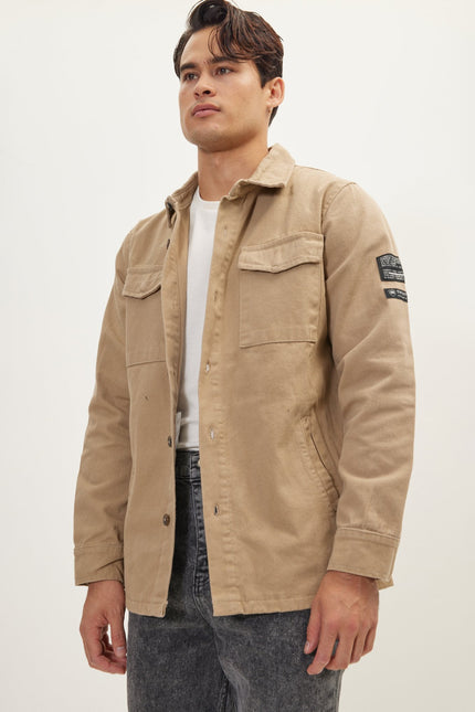 Men's Cotton Utilitarian Shirt Jacket - Camel | Ron Tomson