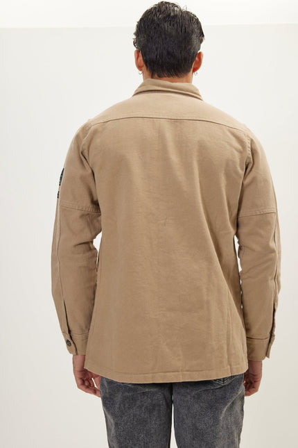 Men's Cotton Utilitarian Shirt Jacket - Camel | Ron Tomson