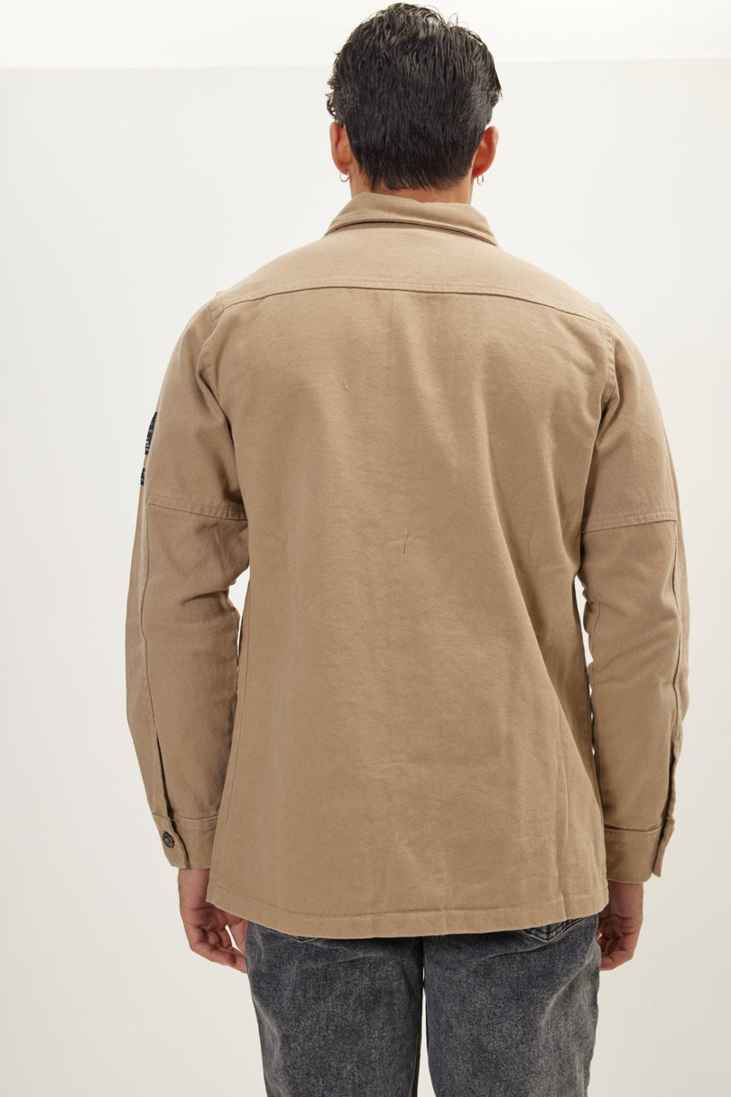 Men's Cotton Utilitarian Shirt Jacket - Camel | Ron Tomson