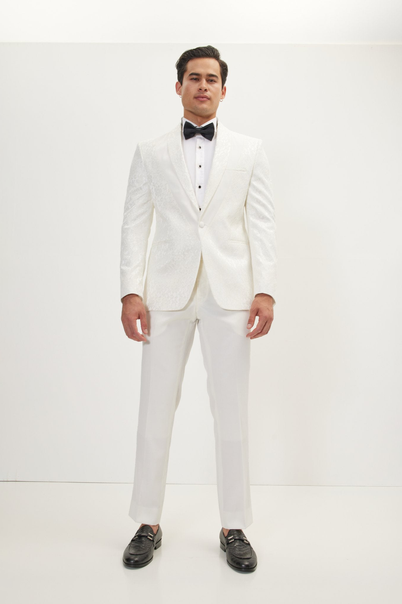 Men's Lace Shawl Lapel Tuxedo Jacket - White | Ron Tomson