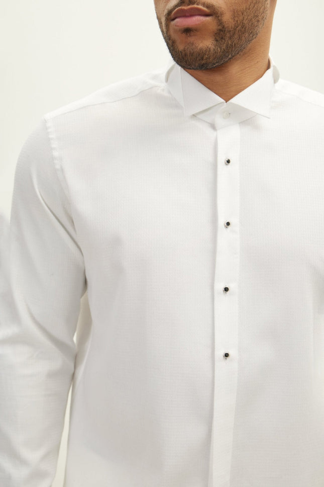 Men's Wing Collar Tuxedo Shirt - White | Ron Tomson