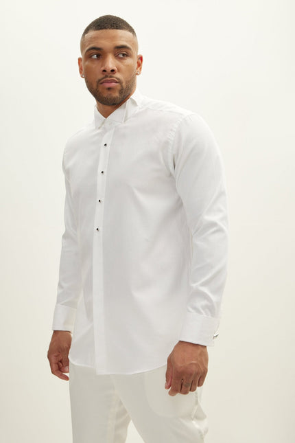 Men's Wing Collar Tuxedo Shirt - White | Ron Tomson