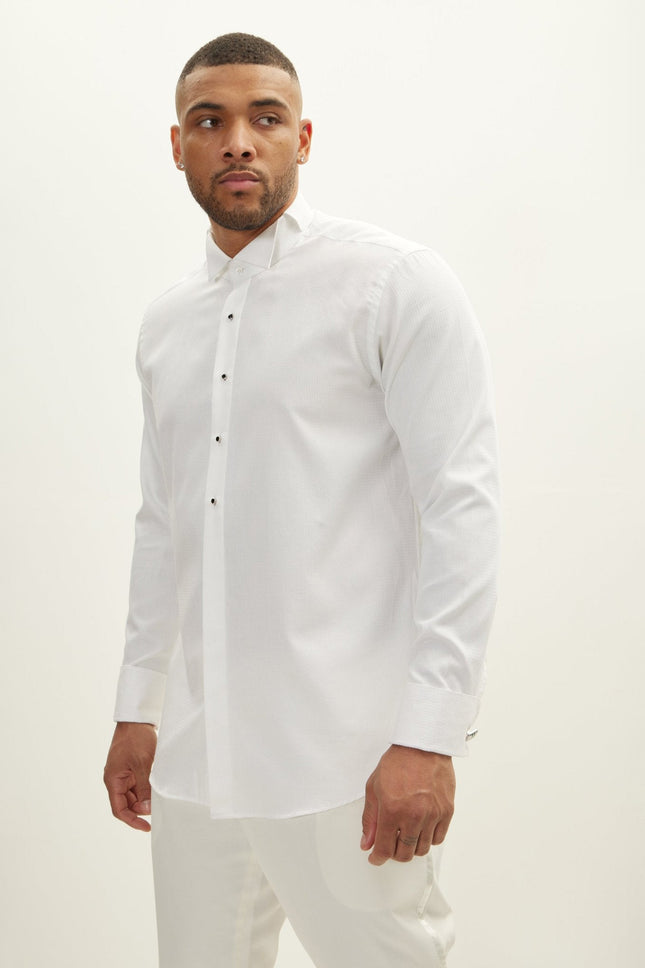 Men's Wing Collar Tuxedo Shirt - White | Ron Tomson