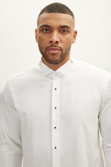 Men's Wing Collar Tuxedo Shirt - White | Ron Tomson