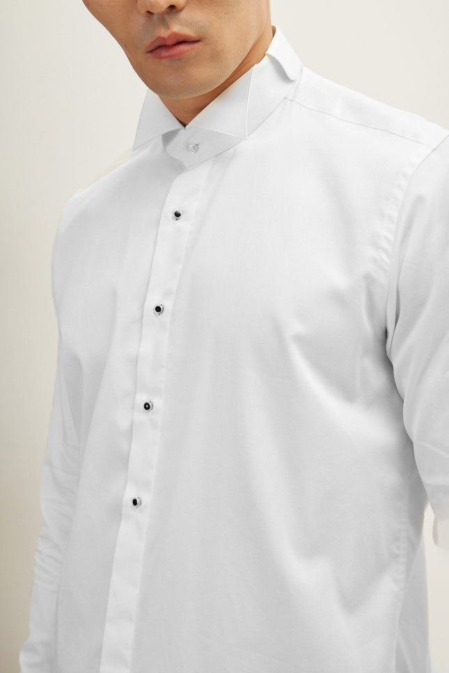 Men's Wing Collar Tuxedo Shirt - White | Ron Tomson
