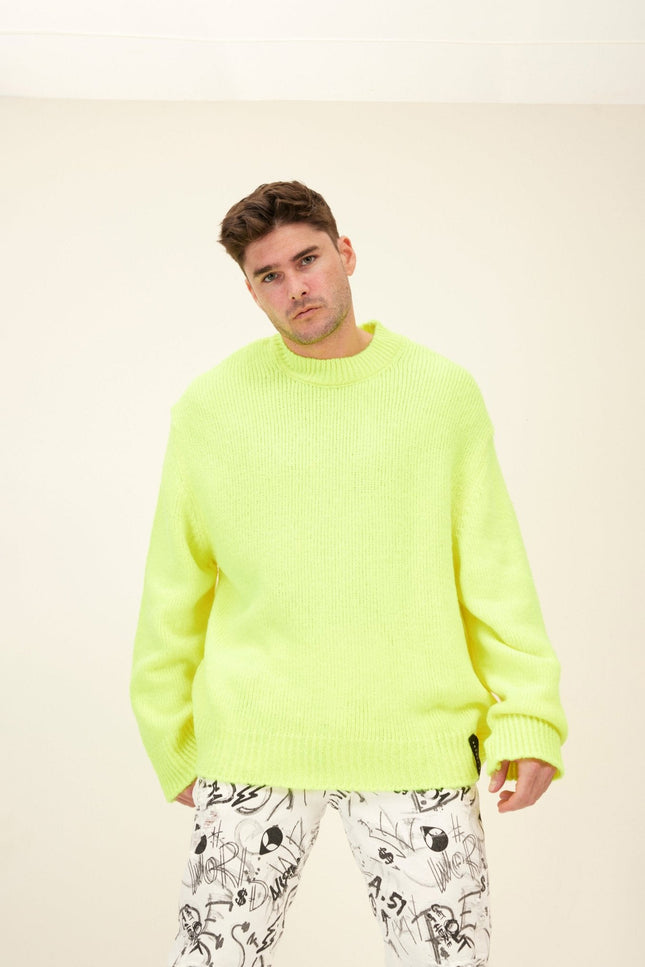 Oversized Wool Crew-Neck Sweater - Yellow