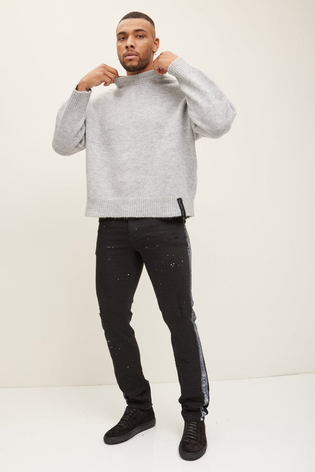 Oversized Wool Blend Crew-Neck Sweater - Grey