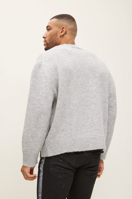 Men's Wool Blend Crew-Neck Sweater - Grey | Ron Tomson