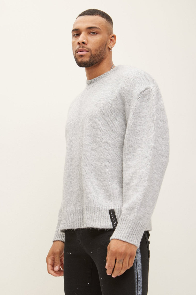 Men's Wool Blend Crew-Neck Sweater - Grey | Ron Tomson