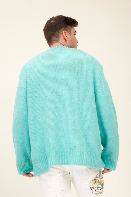 Men's Wool Blend Crew-Neck Sweater - Turquoise | Ron Tomson