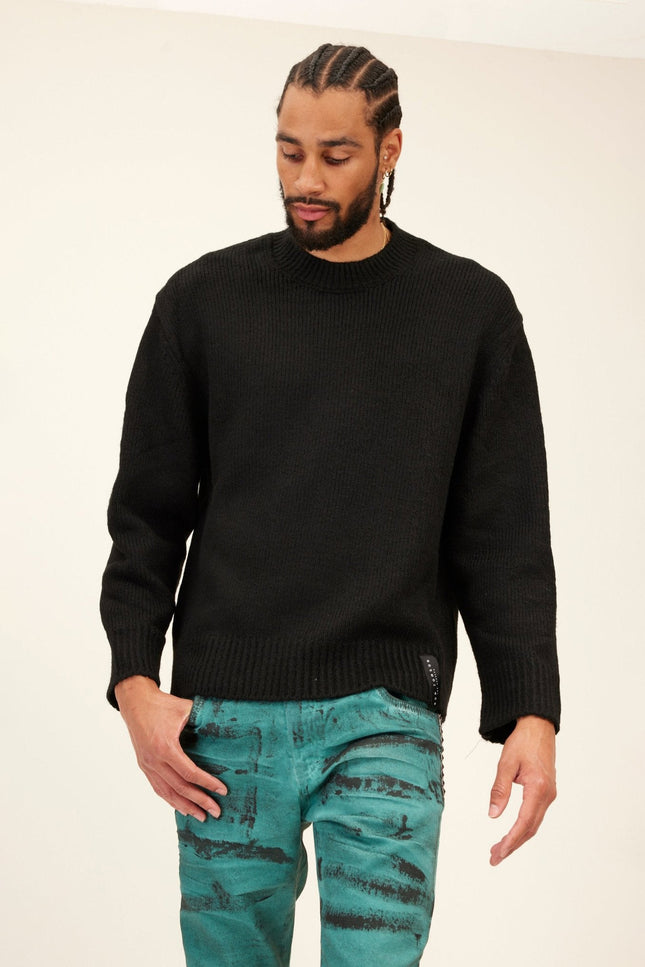 Oversized Ribbed Crew-Neck Sweater - Black