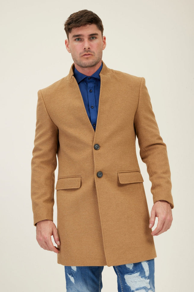Men's Double-Breasted Wool Peacoat - Camel | Ron Tomson