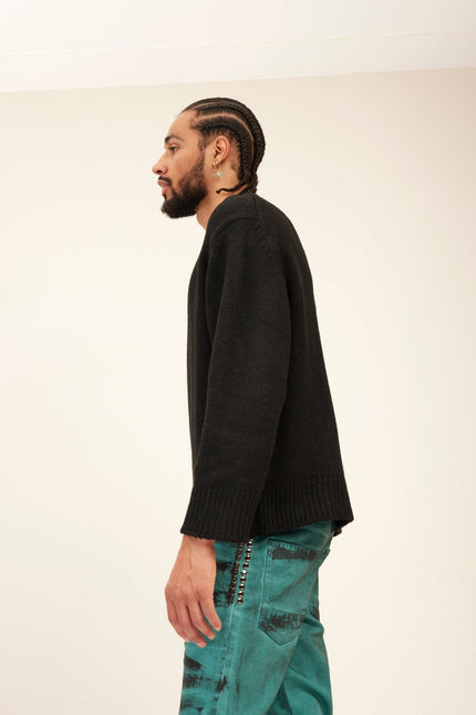 Men's Wool Blend Crew-Neck Sweater - Black | Ron Tomson