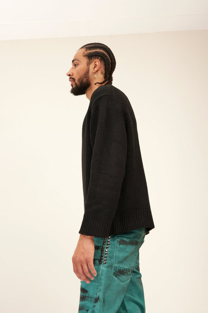 Men's Wool Blend Crew-Neck Sweater - Black | Ron Tomson