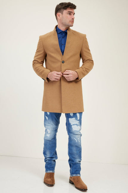 Men's Double-Breasted Wool Peacoat - Camel | Ron Tomson