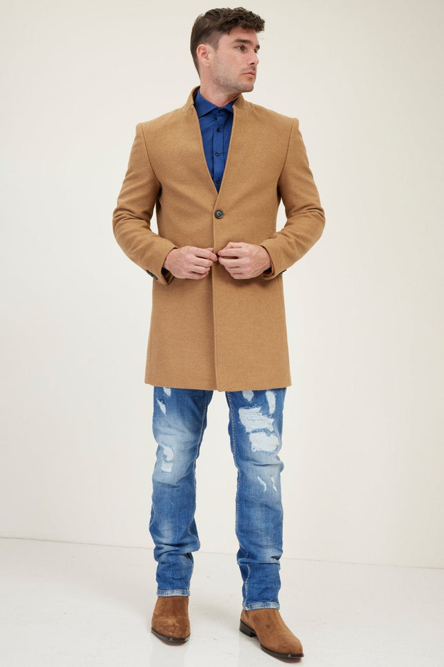 Men's Double-Breasted Wool Peacoat - Camel | Ron Tomson