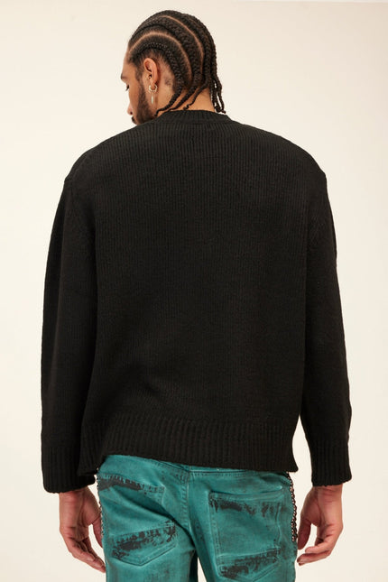 Men's Wool Blend Crew-Neck Sweater - Black | Ron Tomson
